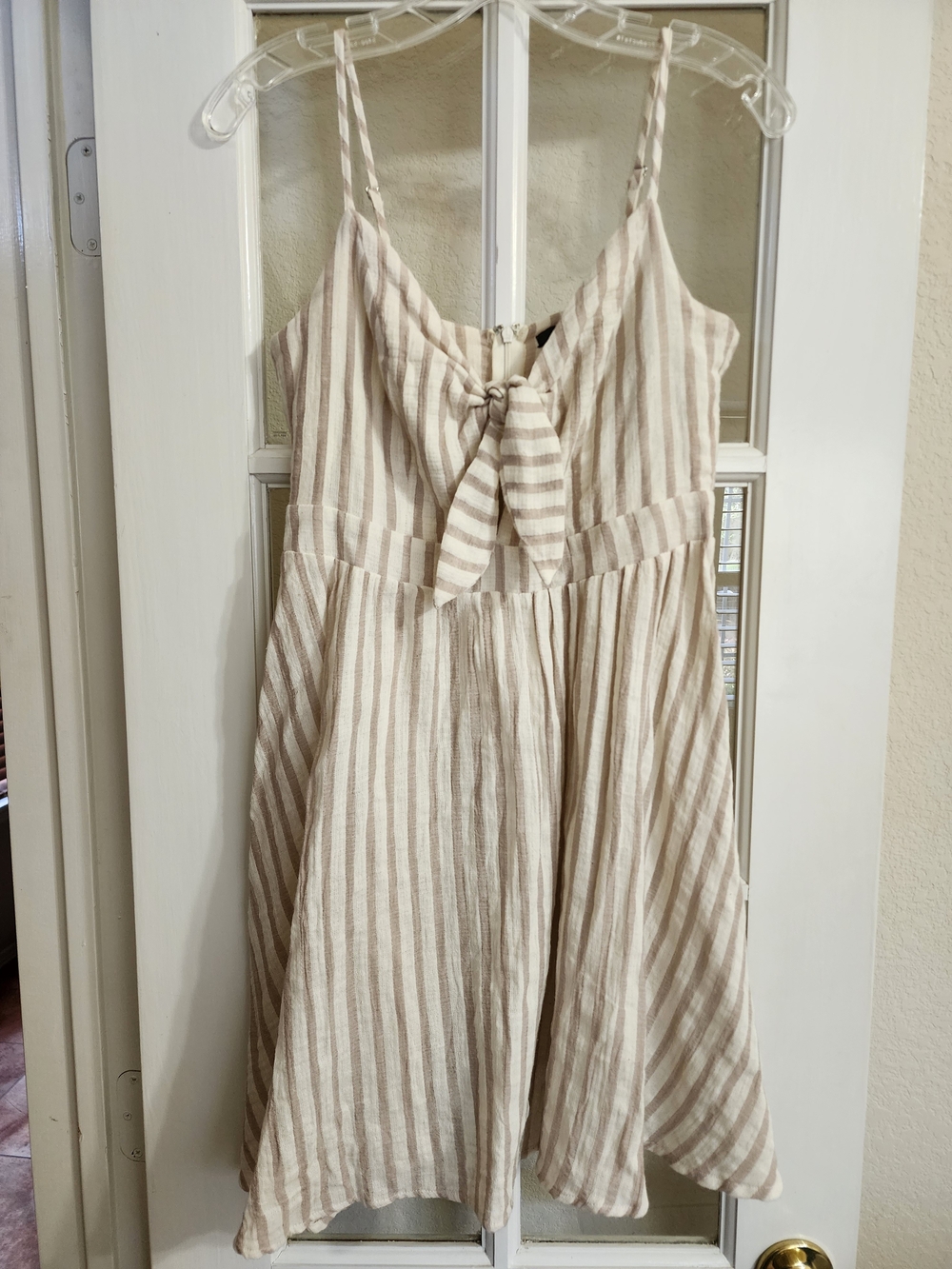 &merci Large Cotton Linen Striped Tie Front Mini Dress MDR7093